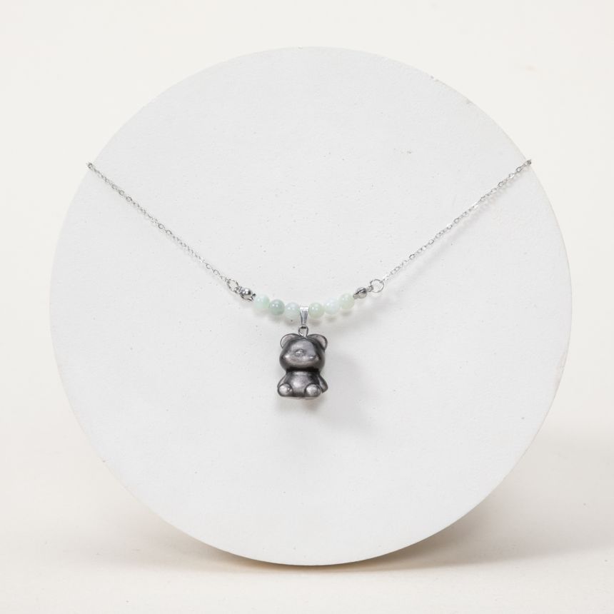 Pendentif Malo - Emeraude, Obsidienne Argentée