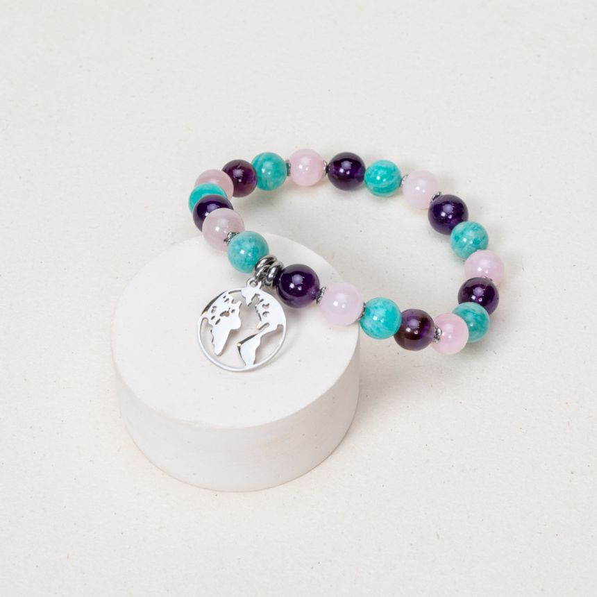 Bracelet Coralie - Quartz Rose, Amazonite extra, Améthyste